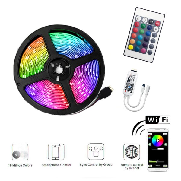 Set 3 x Banda LED RGB 5 M, multicolor cu telecomanda 
