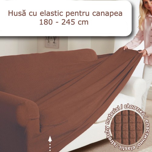 Husa cu elastic pentru canapea, Maro