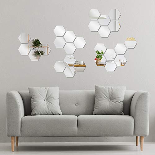 Set 12 stickere hexagon tip oglinda, 7 cm, Auriu/Argintiu