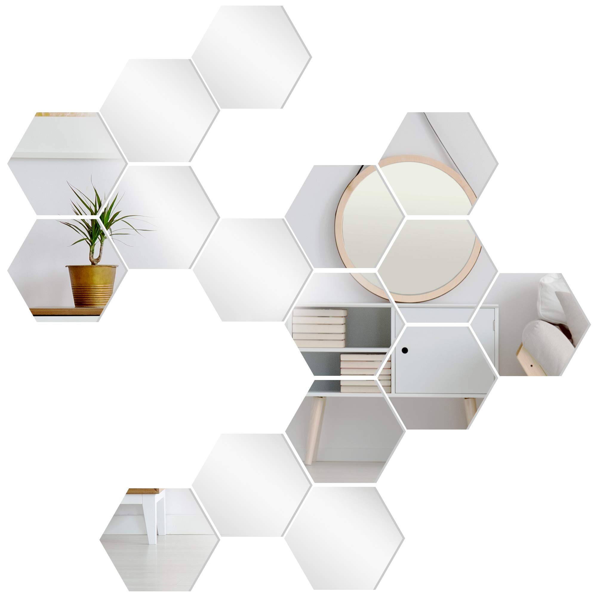 Set 12 stickere hexagon tip oglinda, 7 cm, Auriu/Argintiu