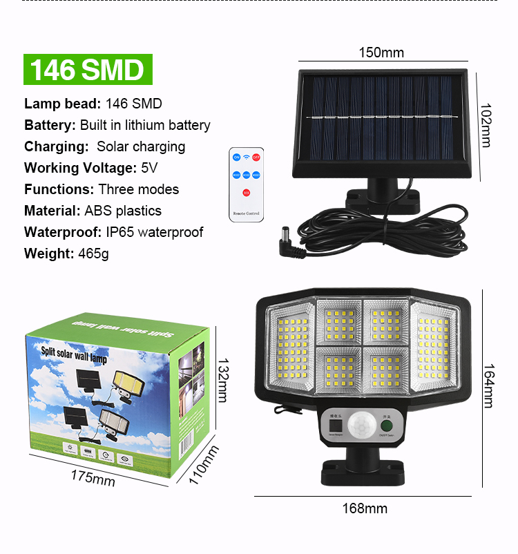 Lampa solara 146 LED SMD, senzor de miscare