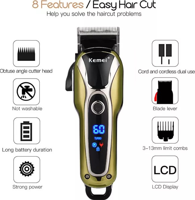 Aparat de tuns profesional, cu acumulator, afisaj LCD, lama reglabila
