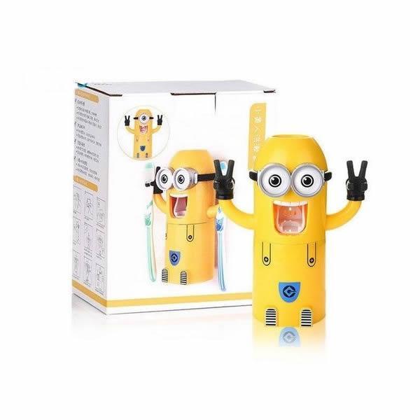 Dozator pasta de dinti cu suport pentru 2 periute, model Minions