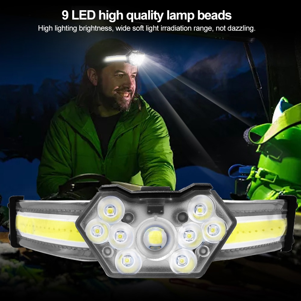 Lanterna frontala COB plus 9 LED, 600 lumeni