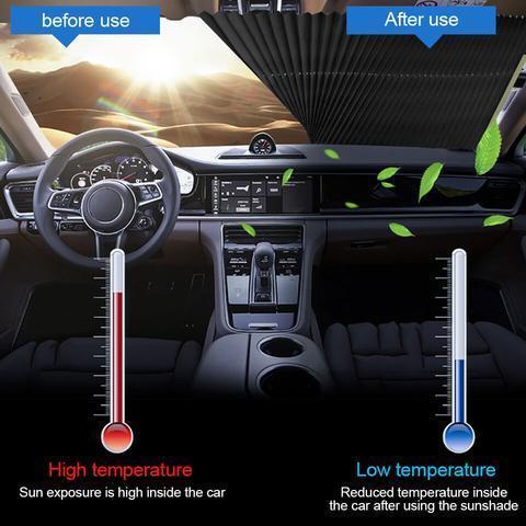 Parasolar auto retractabil UV, fixare prin ventuze
