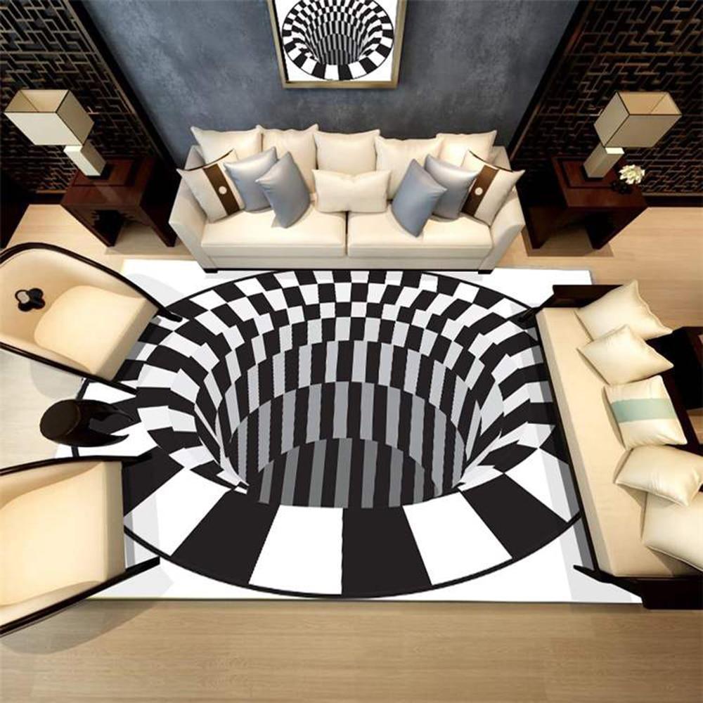 Covor alb/negru cu iluzie 3D, diametru 90 cm