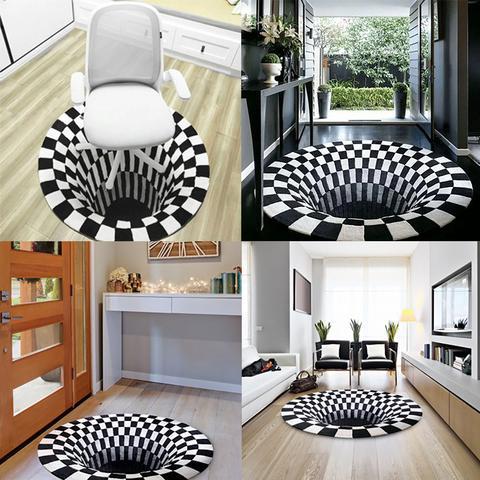 Covor alb/negru cu iluzie 3D, diametru 90 cm