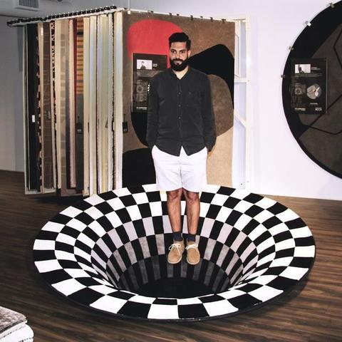 Covor alb/negru cu iluzie 3D, diametru 90 cm