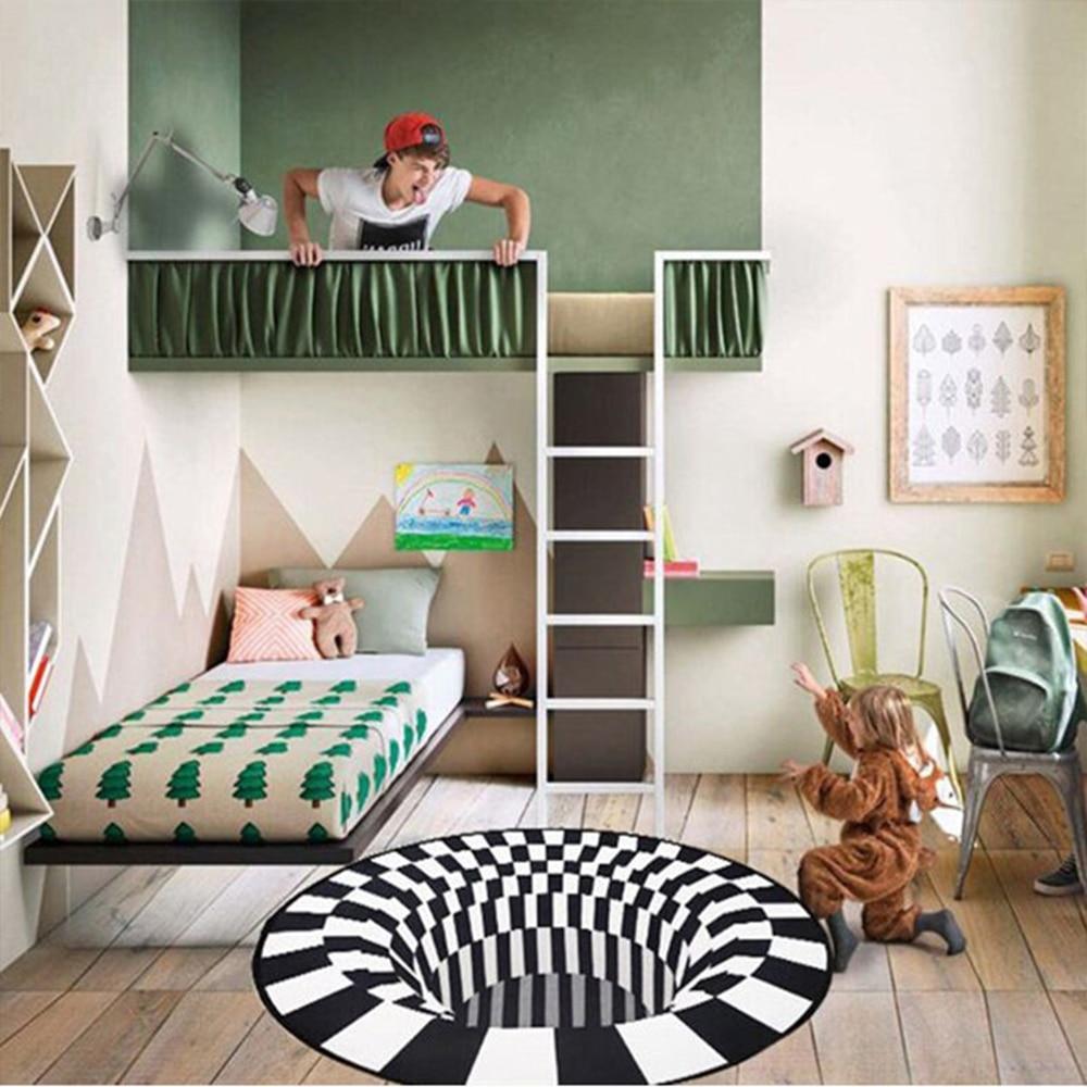 Covor alb/negru cu iluzie 3D, diametru 90 cm