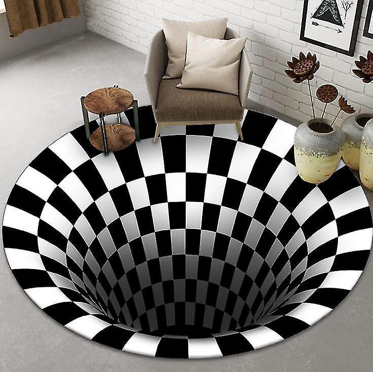 Covor alb/negru cu iluzie 3D, diametru 90 cm