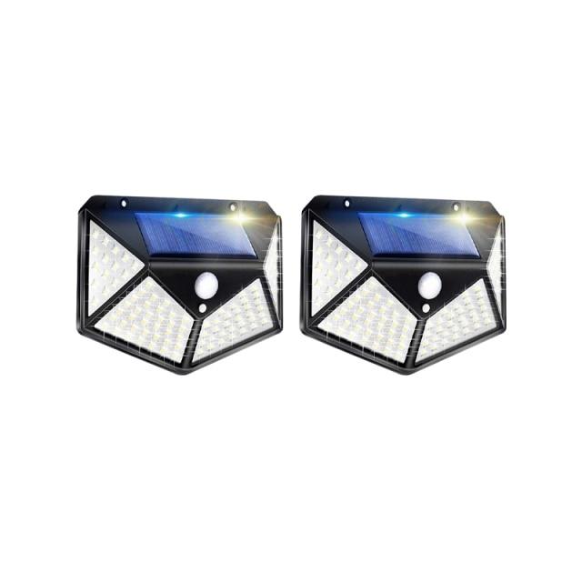 Set 2 x Lampa 100 LED cu panou solar, senzor de miscare