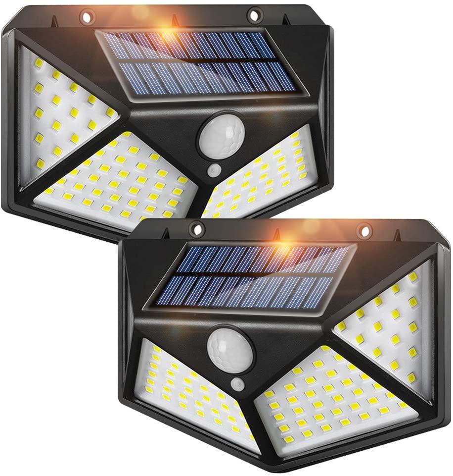 Set 2 x Lampa 100 LED cu panou solar, senzor de miscare