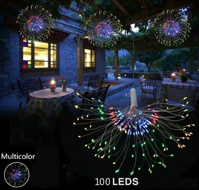Instalatie tip artificii, 100 LED, Alb cald / Multicolor