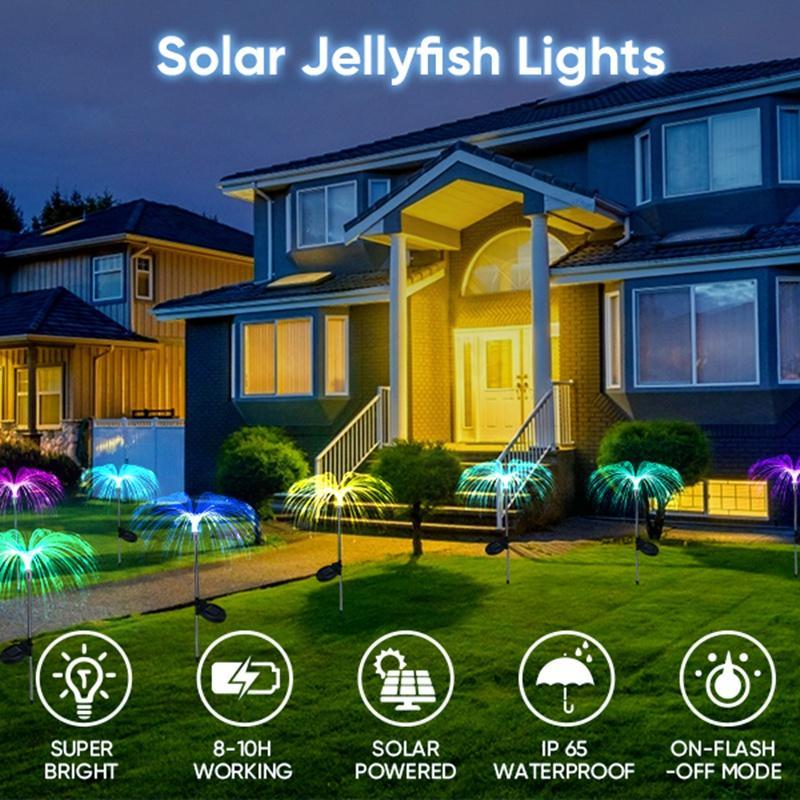 Set 3 x Lampa solara tip meduza, fibra optica LED RGB