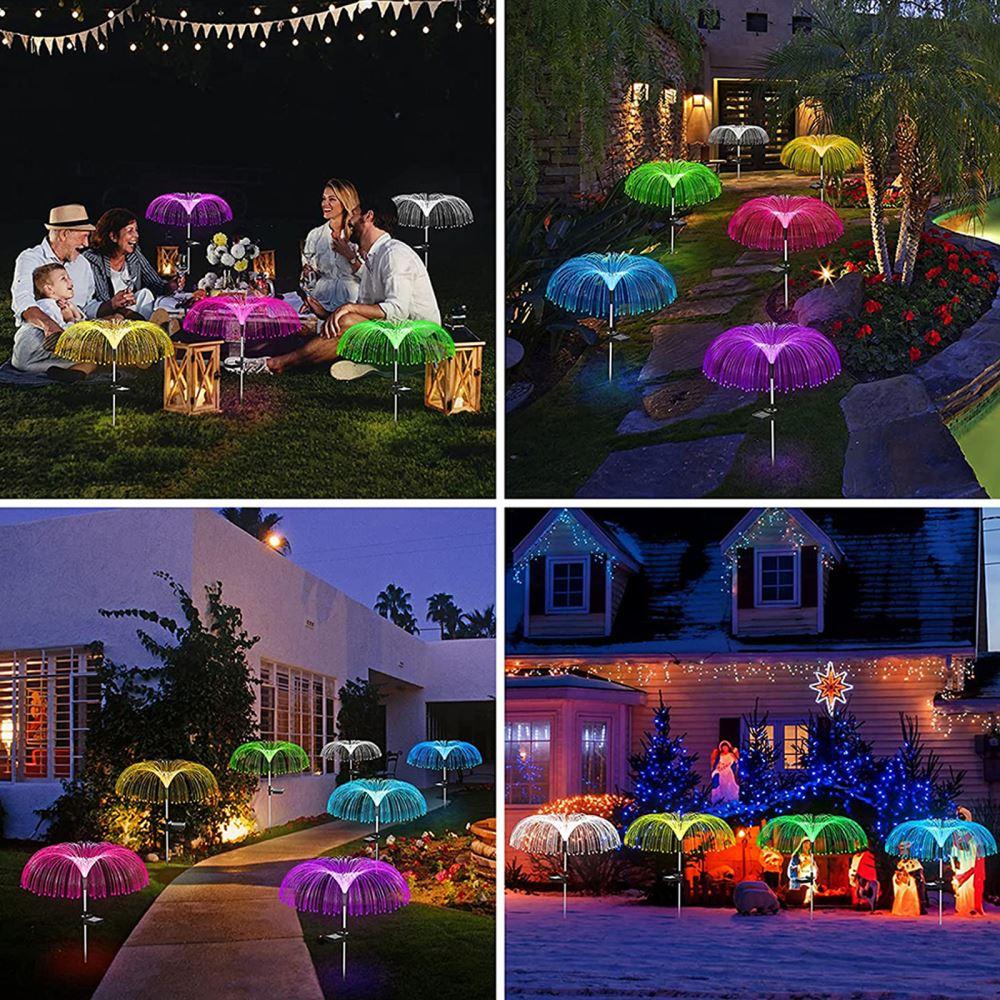 Set 3 x Lampa solara tip meduza, fibra optica LED RGB
