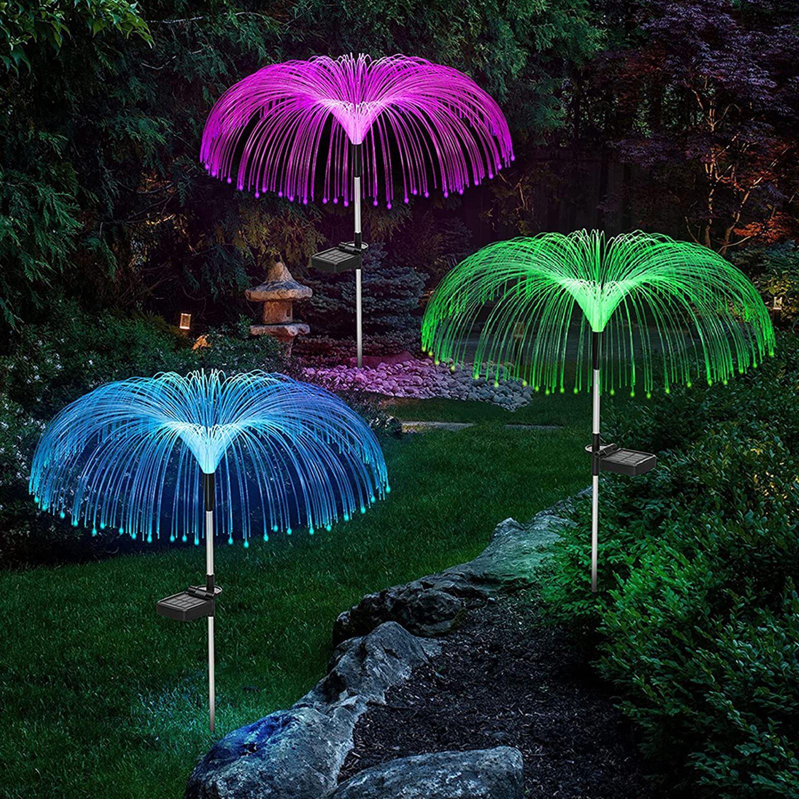 Set 3 x Lampa solara tip meduza, fibra optica LED RGB