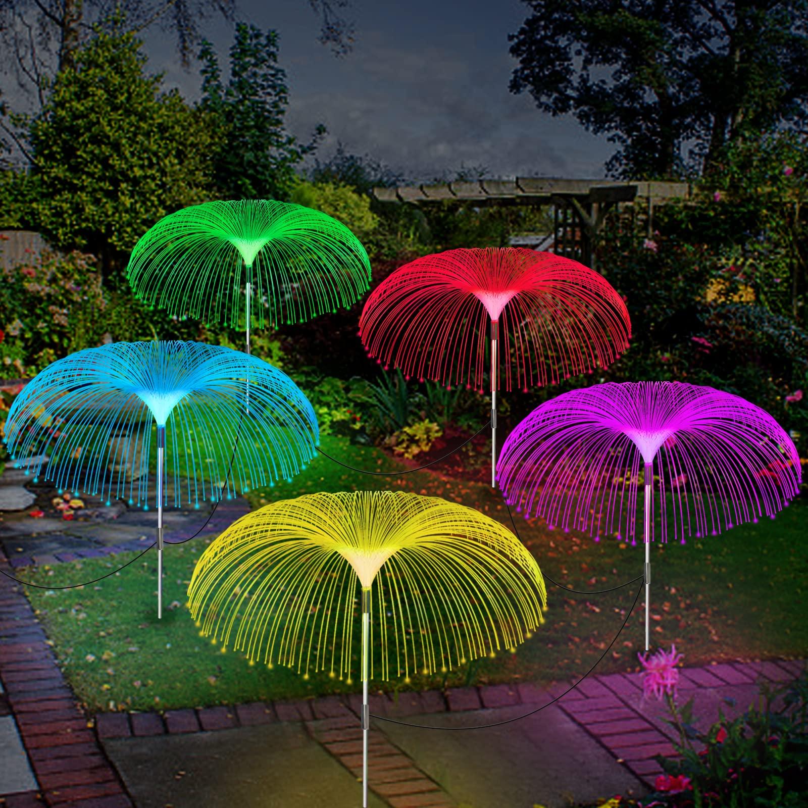 Set 3 x Lampa solara tip meduza, fibra optica LED RGB