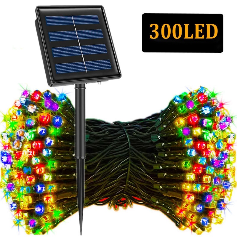 Instalatie cu incarcare solara, 300 LED, 30 metri, Multicolor