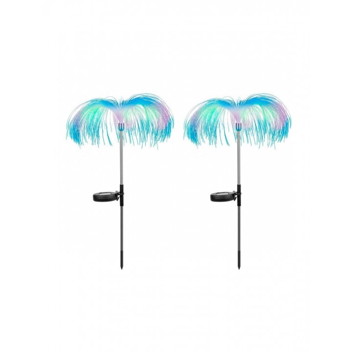 Set 2 x Lampa solara tip Palmier, fibra optica LED RGB