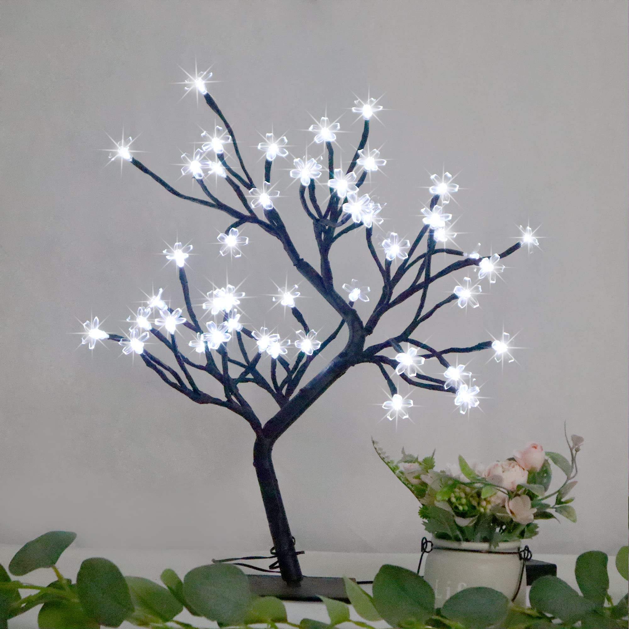 Copac decorativ cu flori de cires, 28 LED, Alb rece