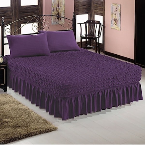 Husa elastica cu volane pentru pat matrimonial, Mov