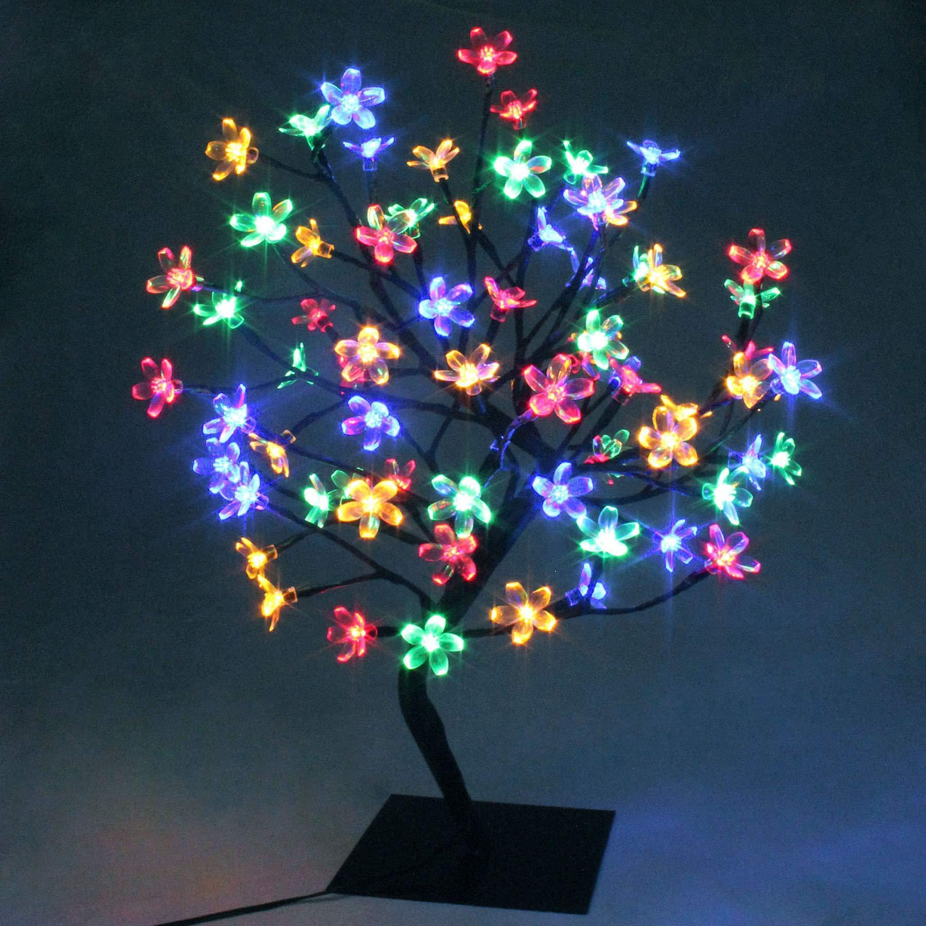 Copac decorativ cu flori de cires, 28 LED, Multicolor