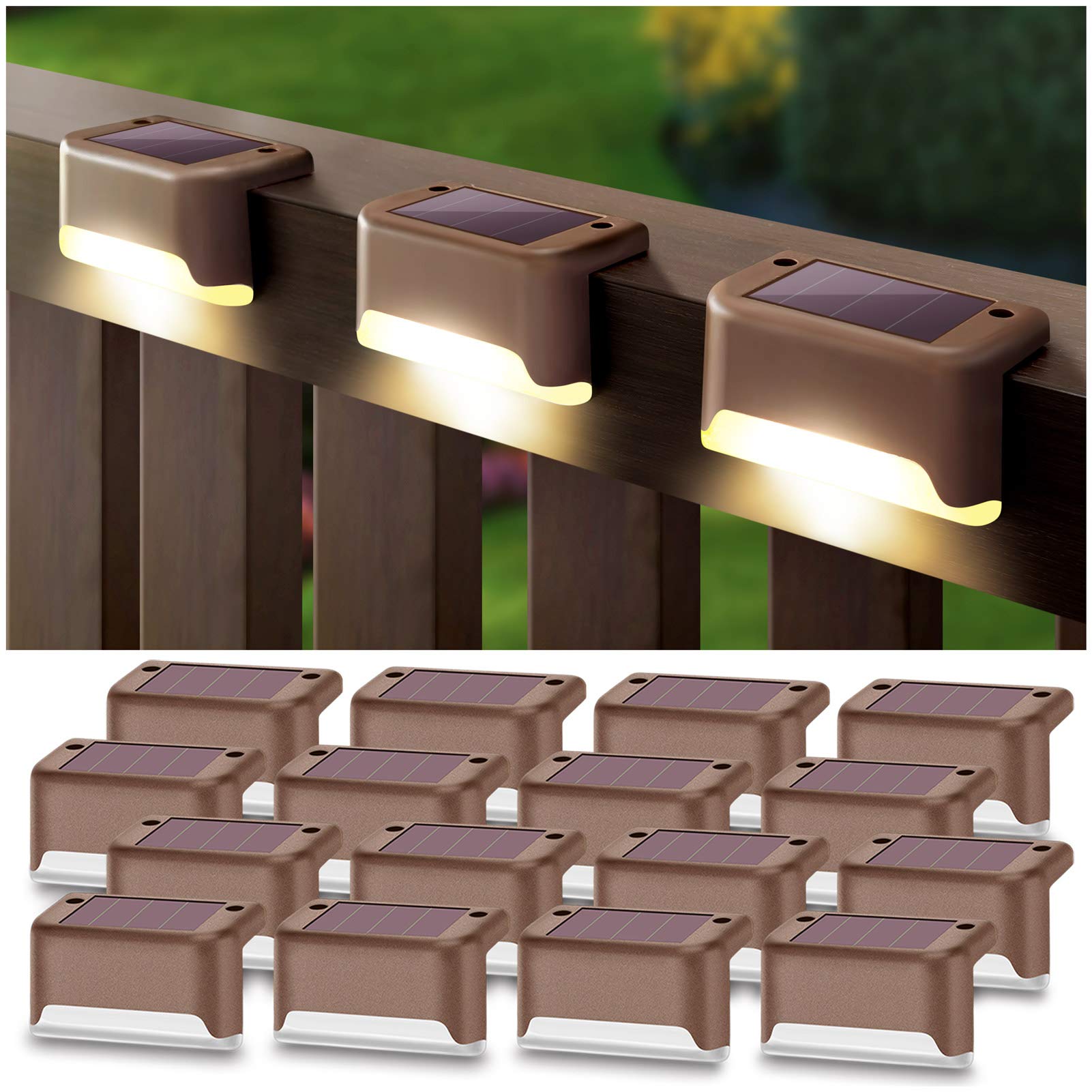 Set 4 lampi solare pentru trepte sau terase, senzor de lumina, Maro