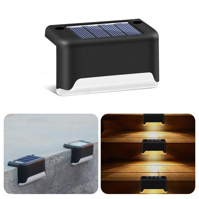 Set 4 lampi solare pentru trepte sau terase, senzor de lumina, Negru