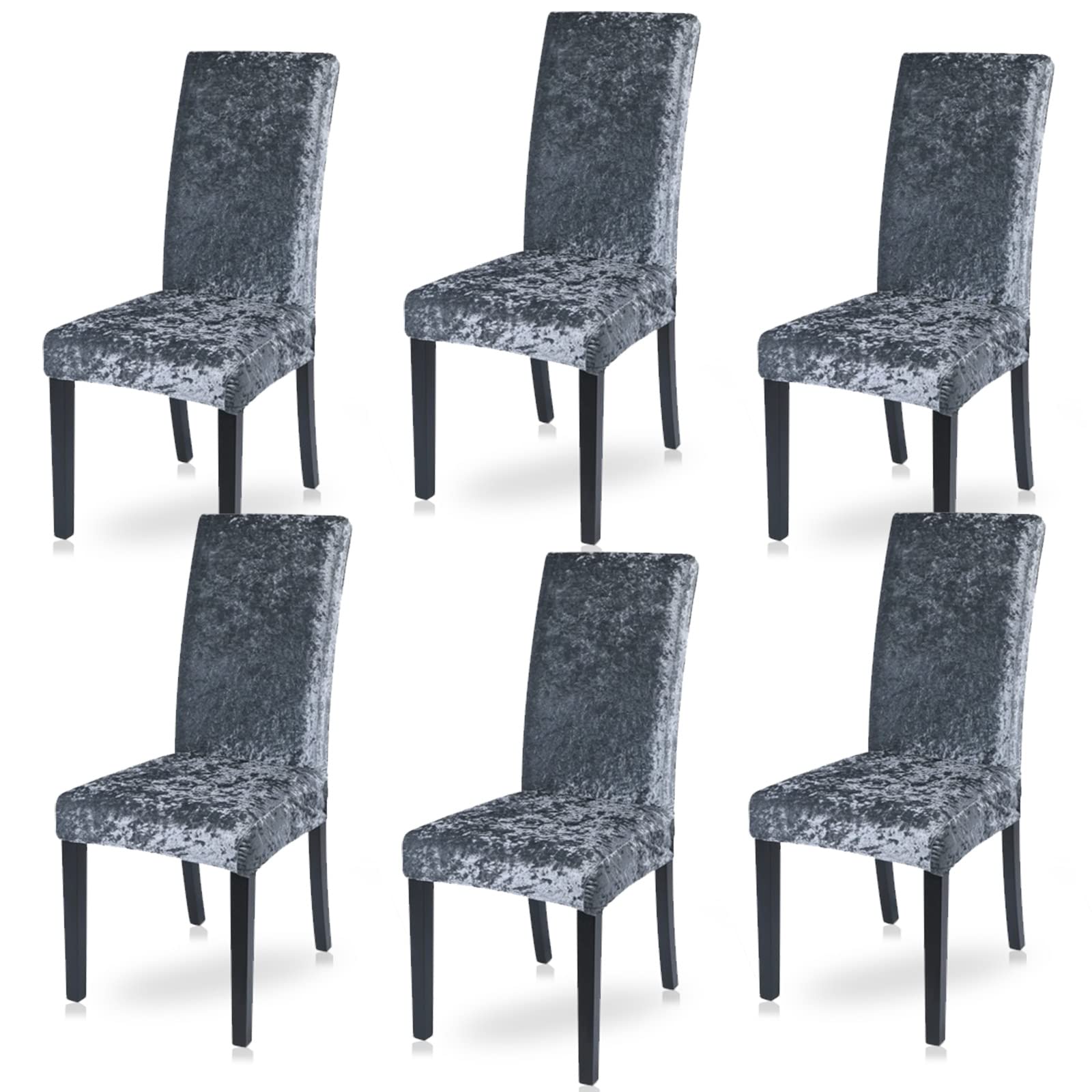 Set 6 huse pentru scaune, elastice si catifelate, Gri inchis