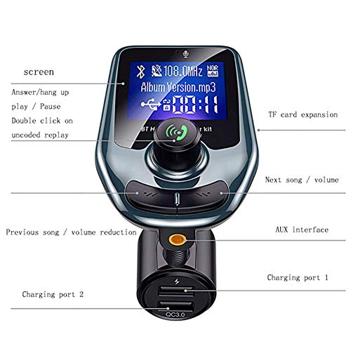 Car Kit Bluetooth D5 MP3 Player, Radio, Audio, Fast USB Charger AUX