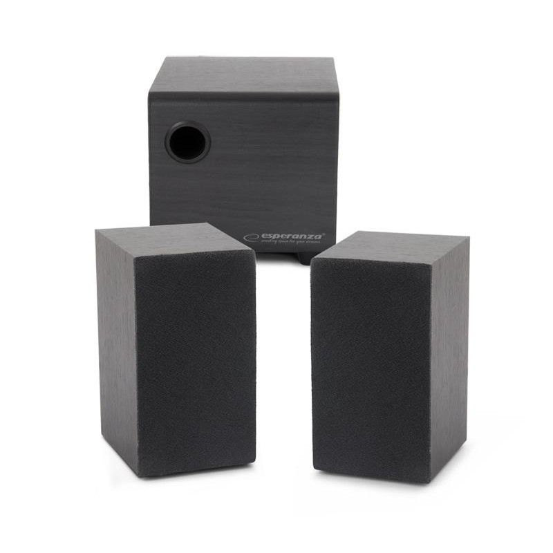 Boxe cu amplificator si cutie difuzoare din lemn, 2.1, 2x3W, Negre