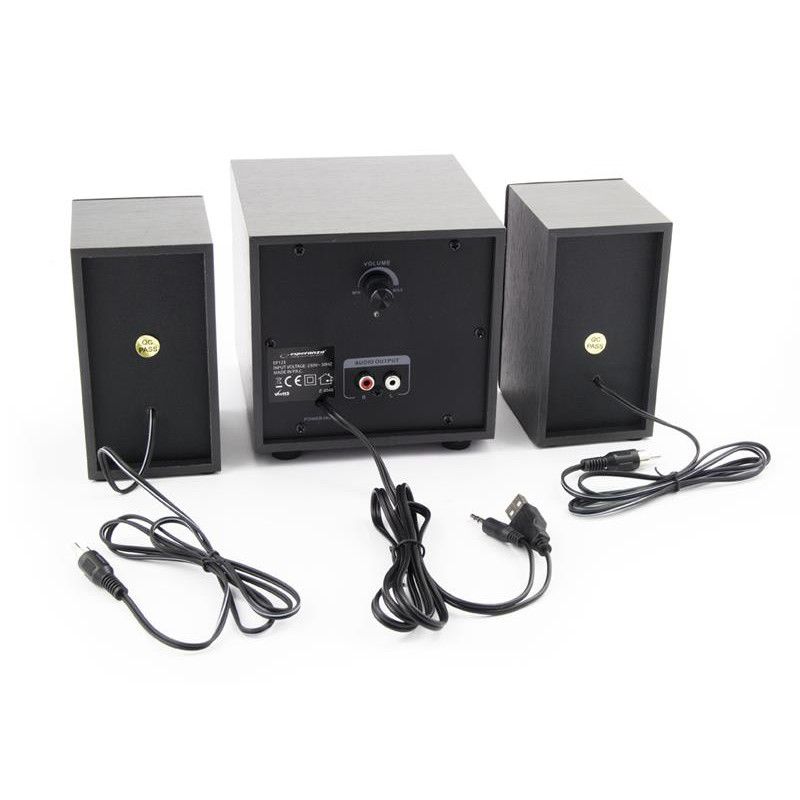 Boxe cu amplificator si cutie difuzoare din lemn, 2.1, 2x3W, Negre