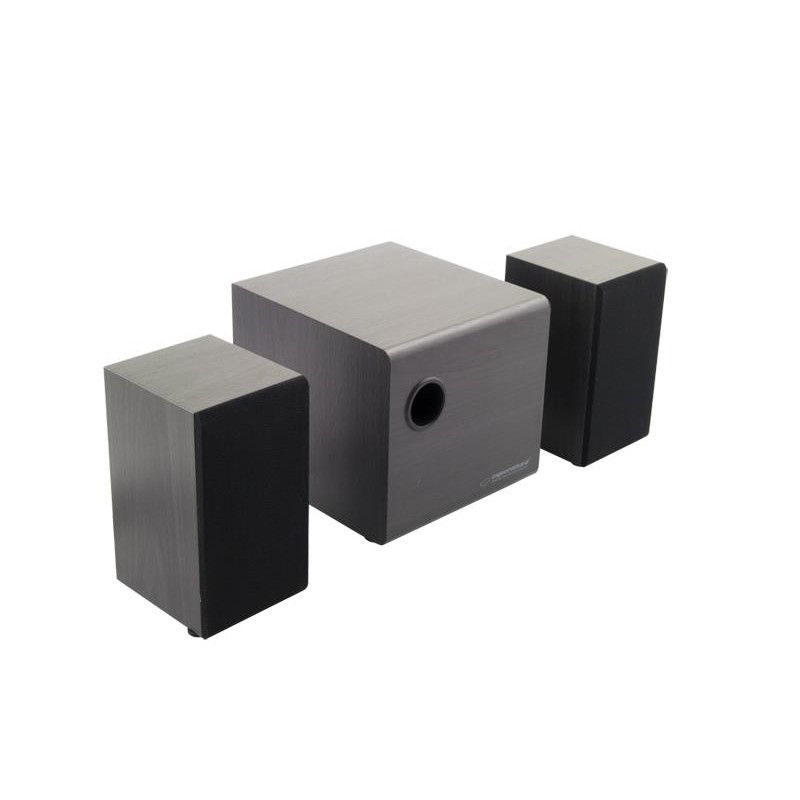 Boxe cu amplificator si cutie difuzoare din lemn, 2.1, 2x3W, Negre