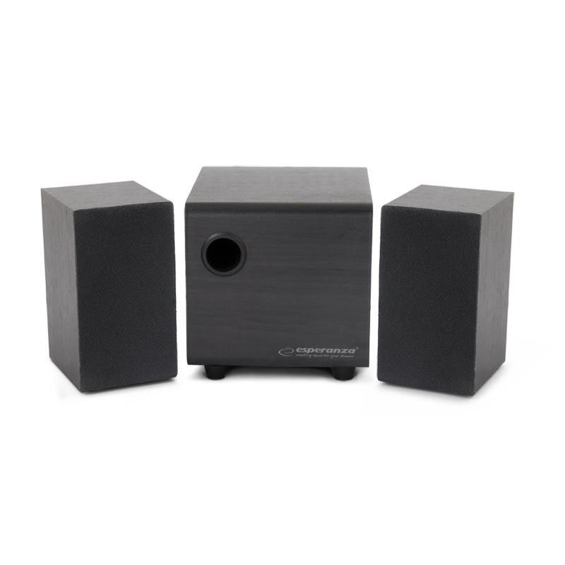 Boxe cu amplificator si cutie difuzoare din lemn, 2.1, 2x3W, Negre