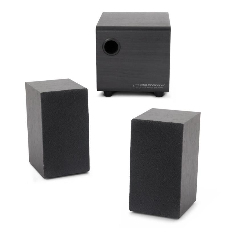 Boxe cu amplificator si cutie difuzoare din lemn, 2.1, 2x3W, Negre