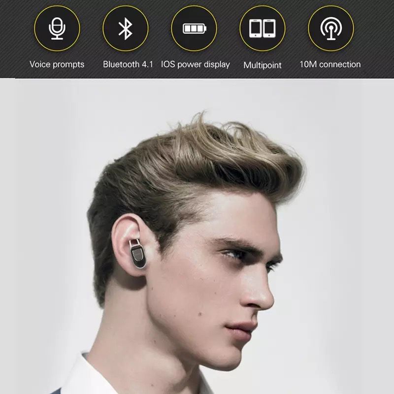 Mini casca Bluetooth Andowl Q-910, Stereo Music V4.0, iOS si Anroid, Negru
