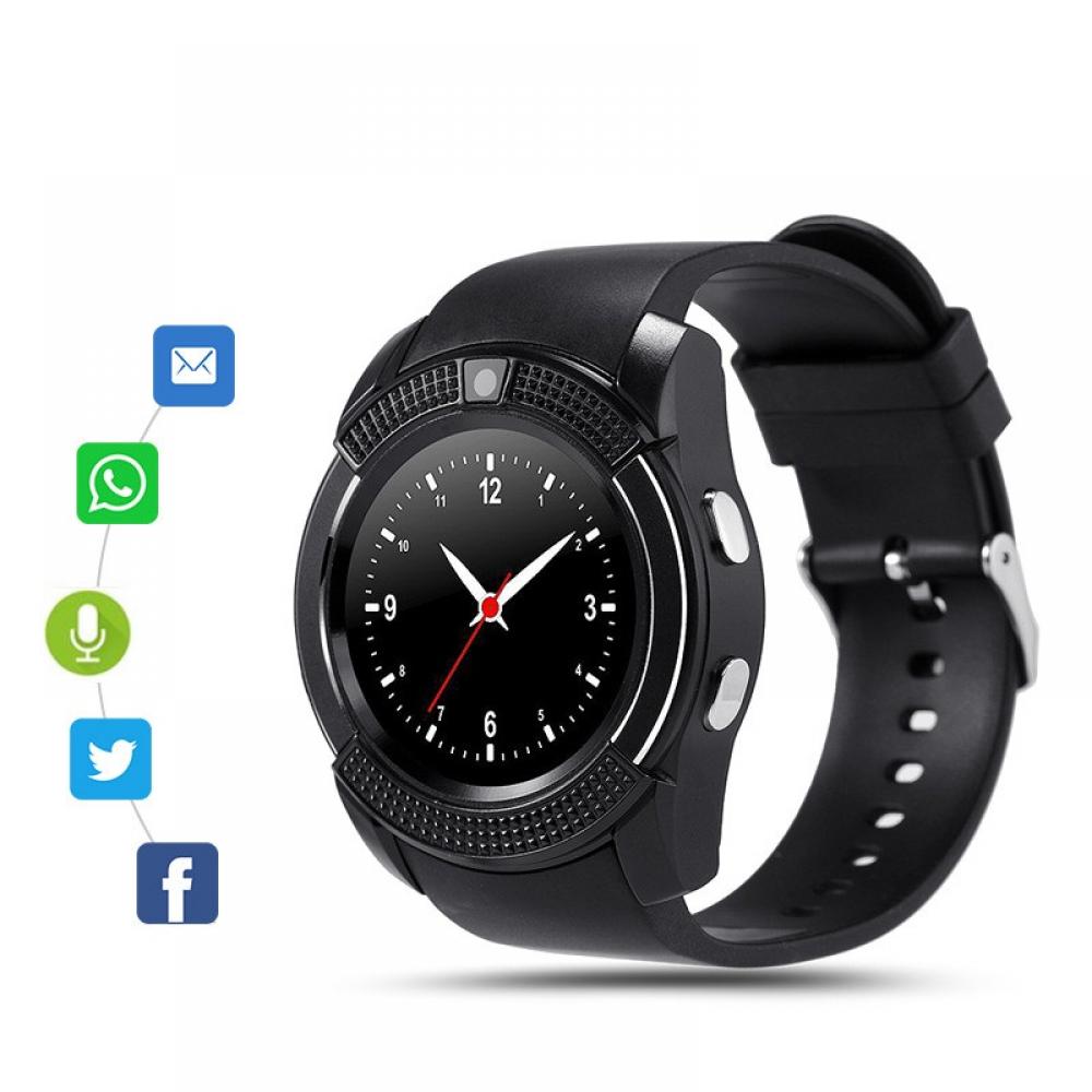 Ceas Smartwatch V8 cu functie apelare, SMS, camera, Bluetooth, Android, Negru