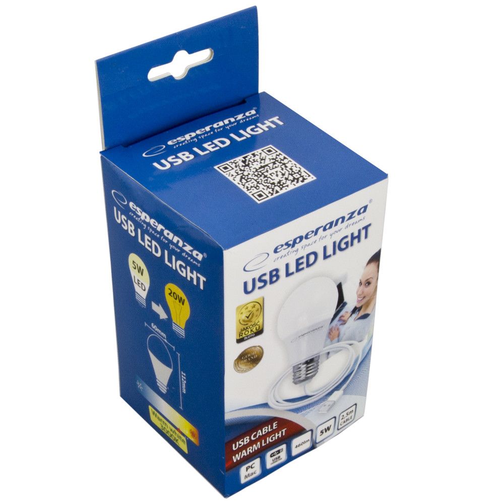 Set 2 x bec cu LED lumina calda, alimentare la USB, 5W, lungime cablu 2.5 metri