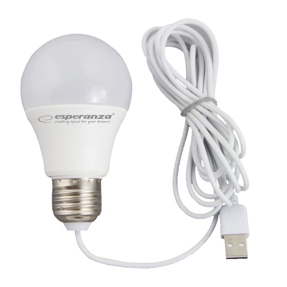 Set 2 x bec cu LED lumina calda, alimentare la USB, 5W, lungime cablu 2.5 metri