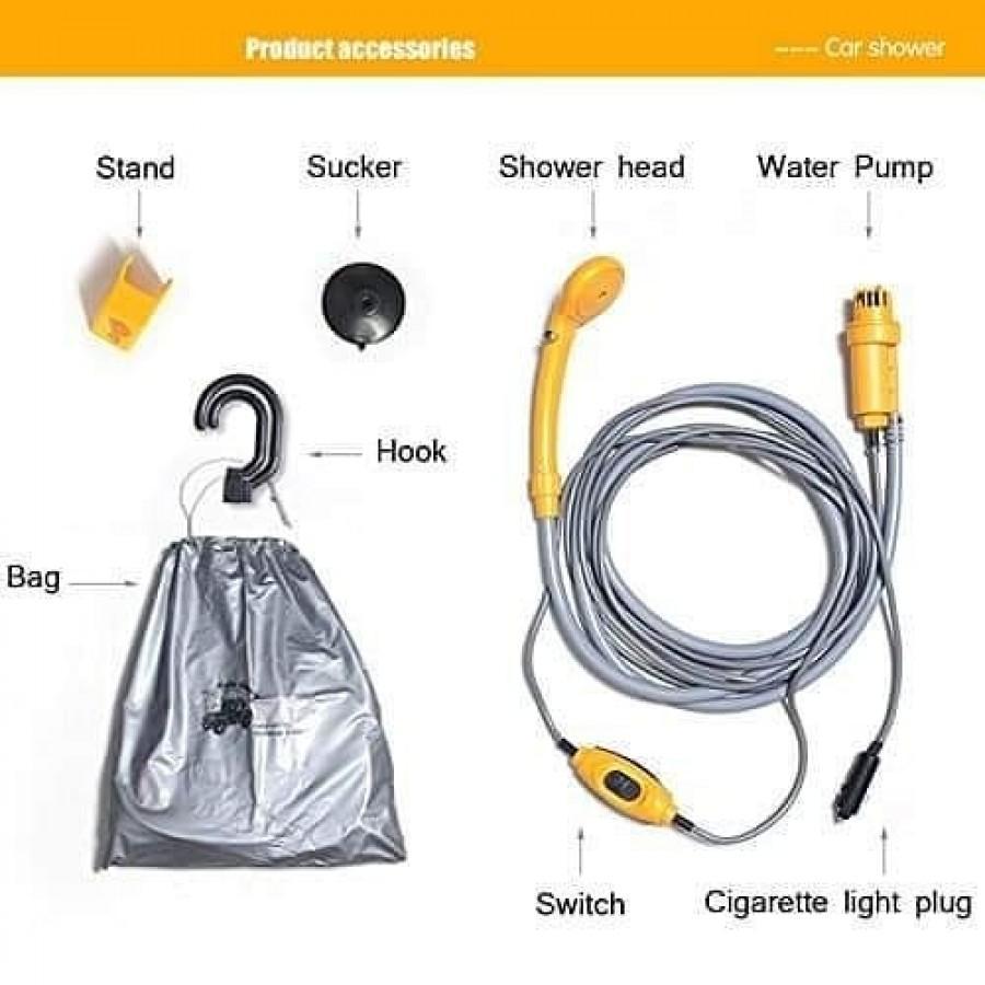 Set dus auto portabil pentru camping, 12 V, cablu 5M
