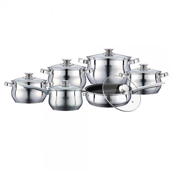 Set Peterhof 12 piese: oale si cratite din inox + capace de sticla termorezistente