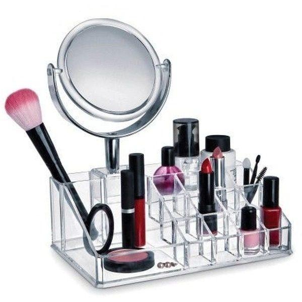 Organizator cosmetice cu oglinda, 4 sertare si 16 compartimente