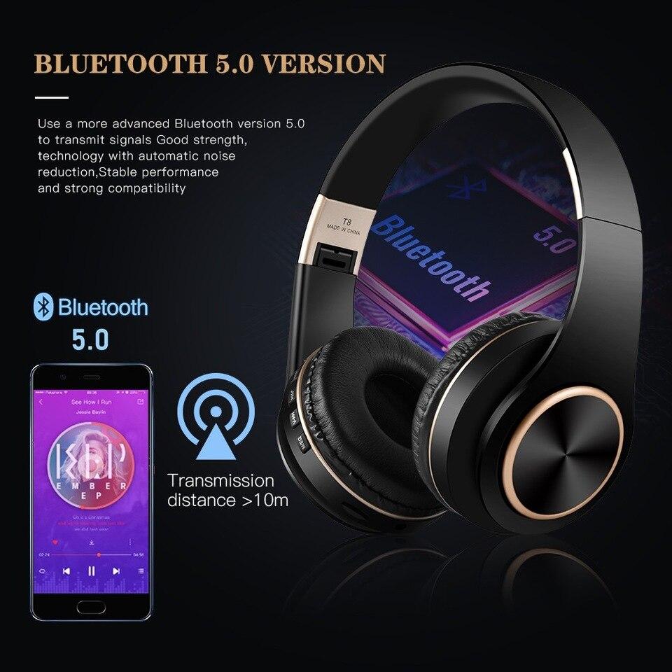 Casti Bluetooth T8 Stereo cu Microfon, Suport Card, Negru