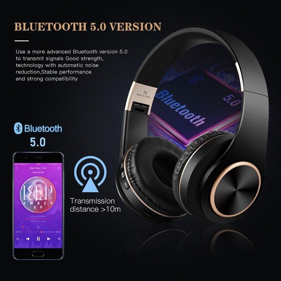 Casti Bluetooth T8 Stereo cu Microfon, Suport Card, Rosu