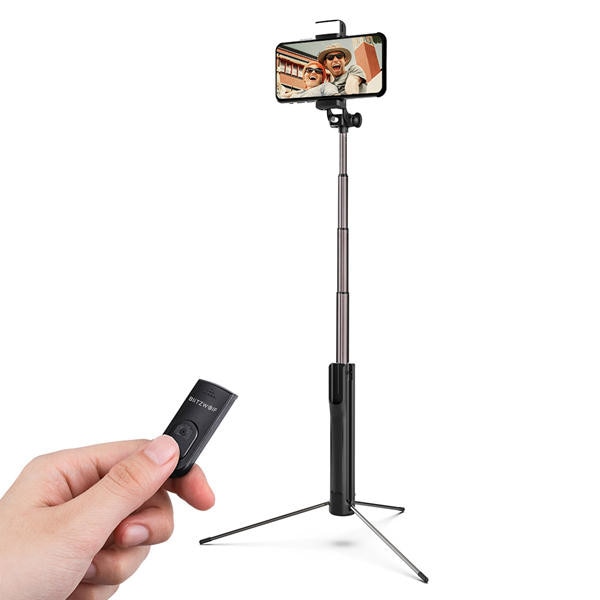 Selfie Stick Tripod BlitzWolf cu lanterna LED si telecomanda