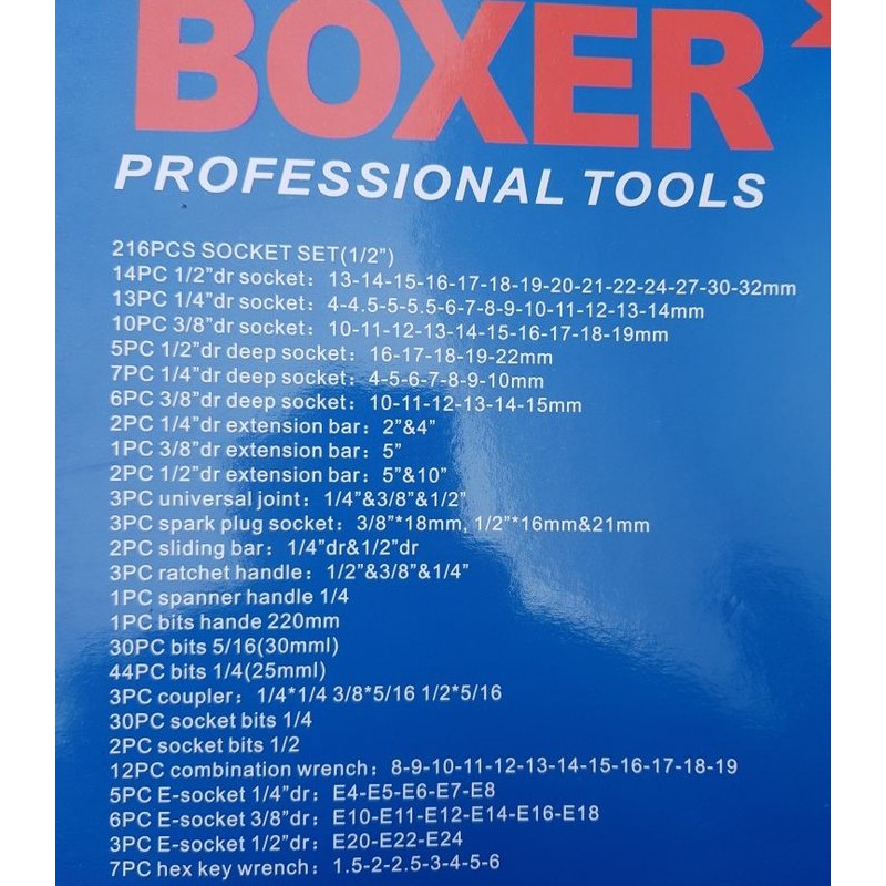 Trusa scule, BOXER, chei tubulare, chei fixe, 216 piese