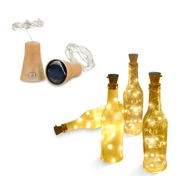 Set 2 instalatii solare 10 LED, in forma de dop de sticla