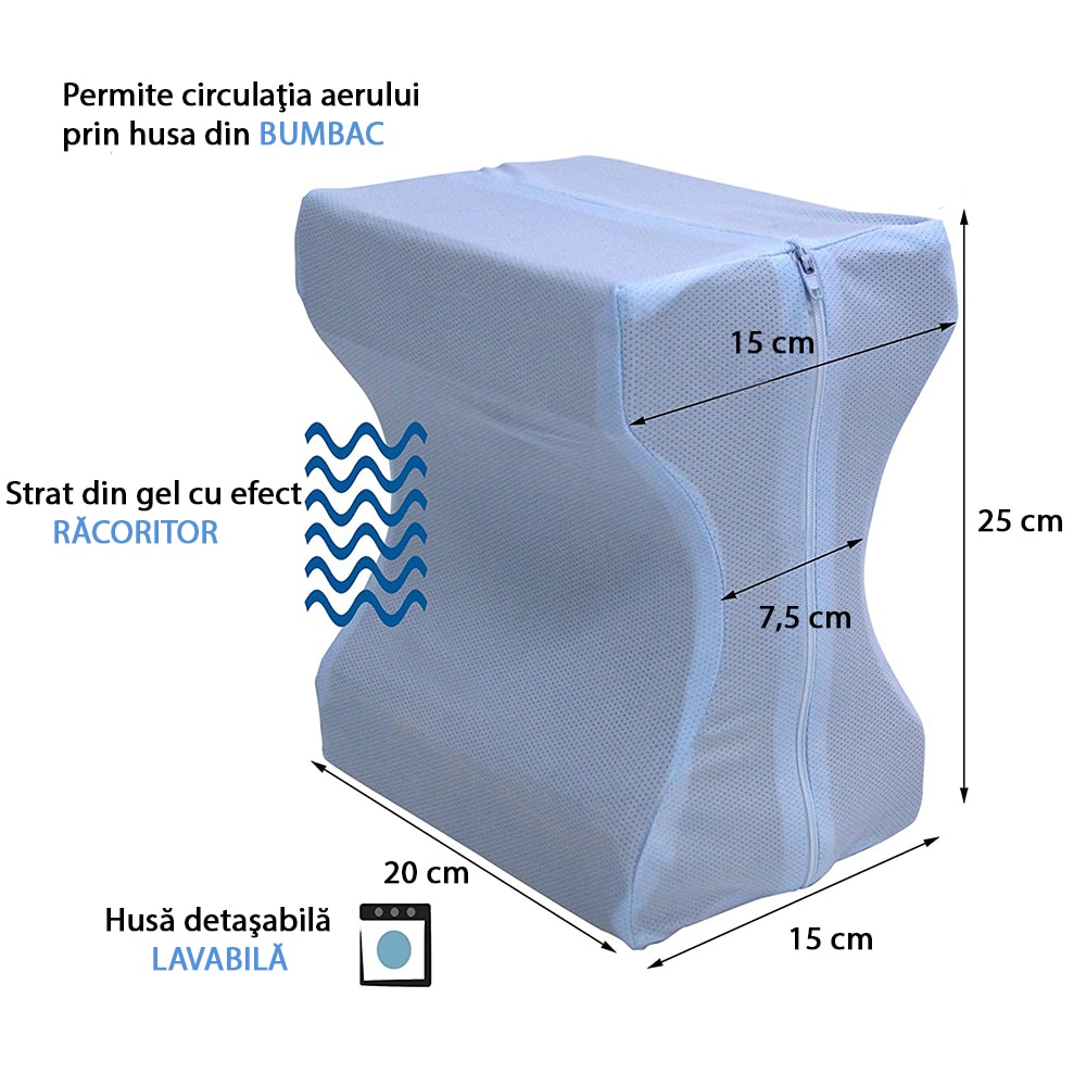 Perna ortopedica picioare, spuma cu memorie, strat exterior din gel cu efect racoritor