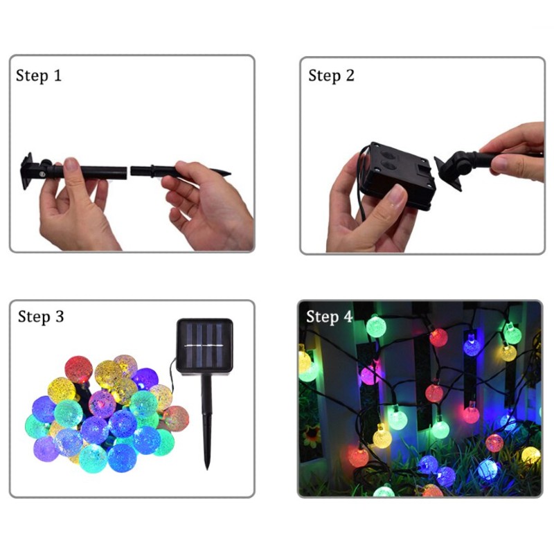 Instalatie solara LED 30 globulete multicolore