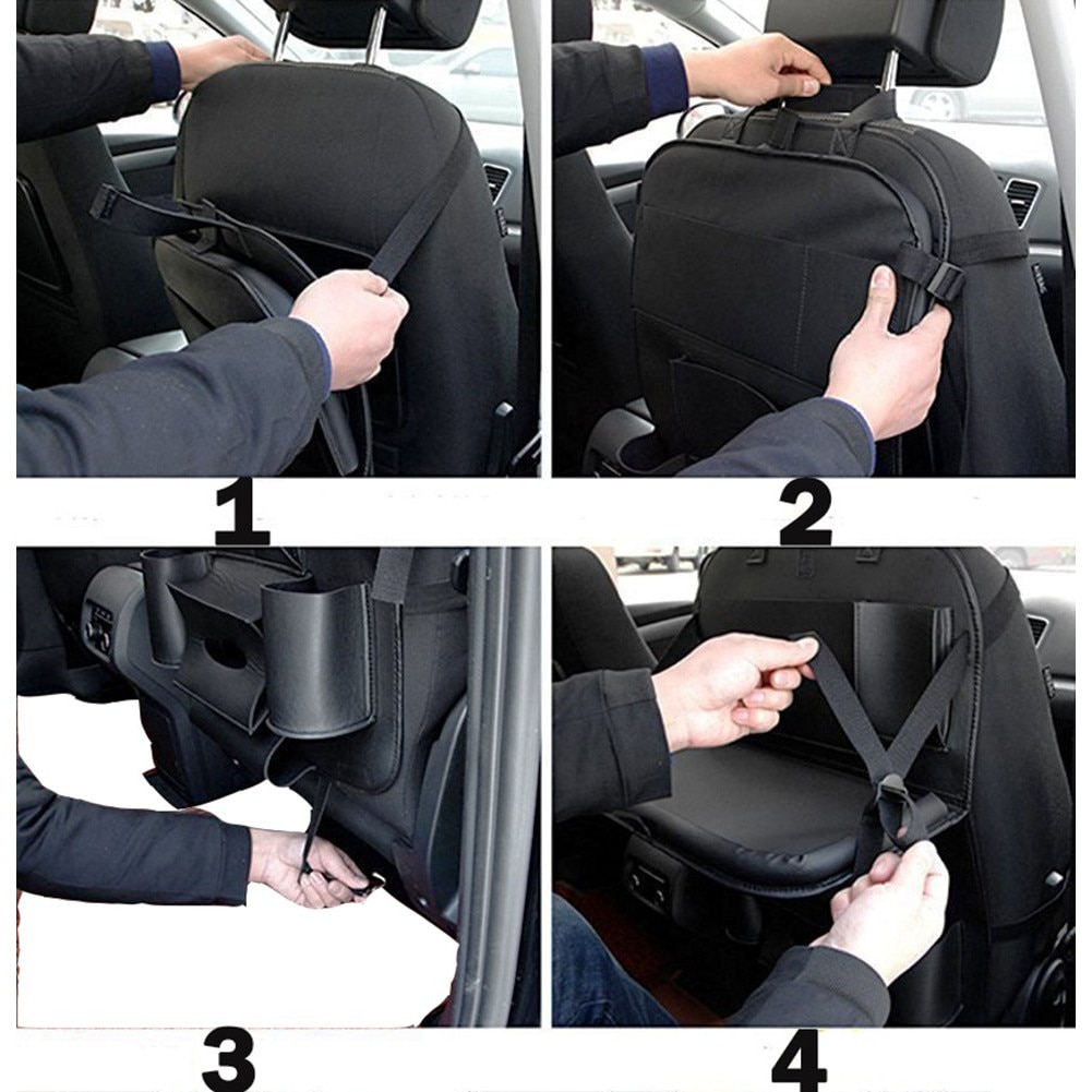 Organizator cu tavita pentru scaun auto spate, piele ecologica
